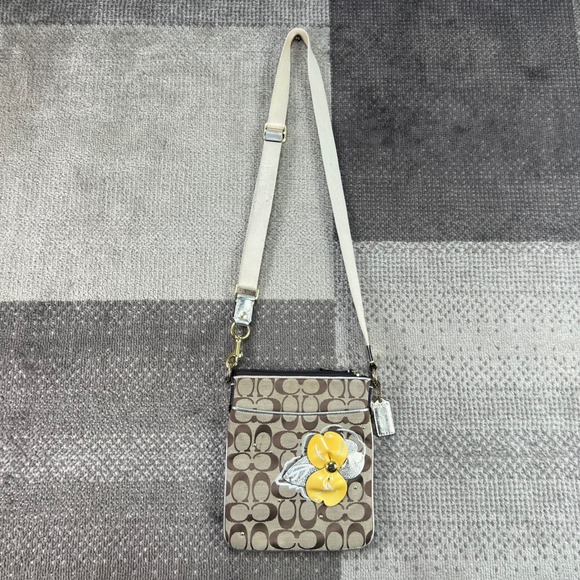 Coach Handbags - Coach Signature Monogram Crossbody Bag Brown Yellow Flower Applique Poppy Y2K